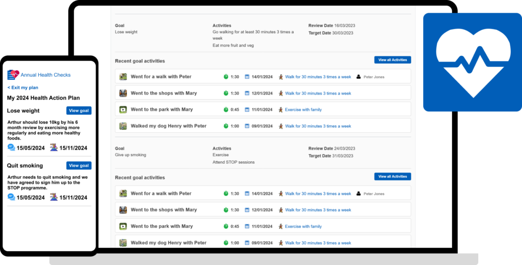 Annual Health Checks Health Action Plan goal tracking screenshots